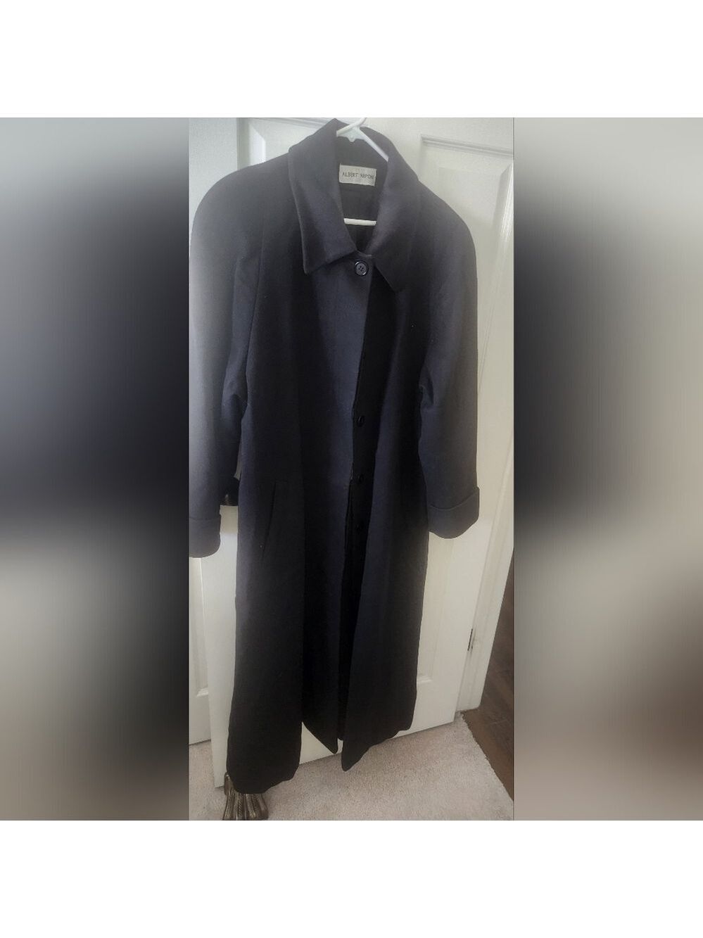 Vtg Albert Nipon Full Length Collared Black Wool Coat Sz 14